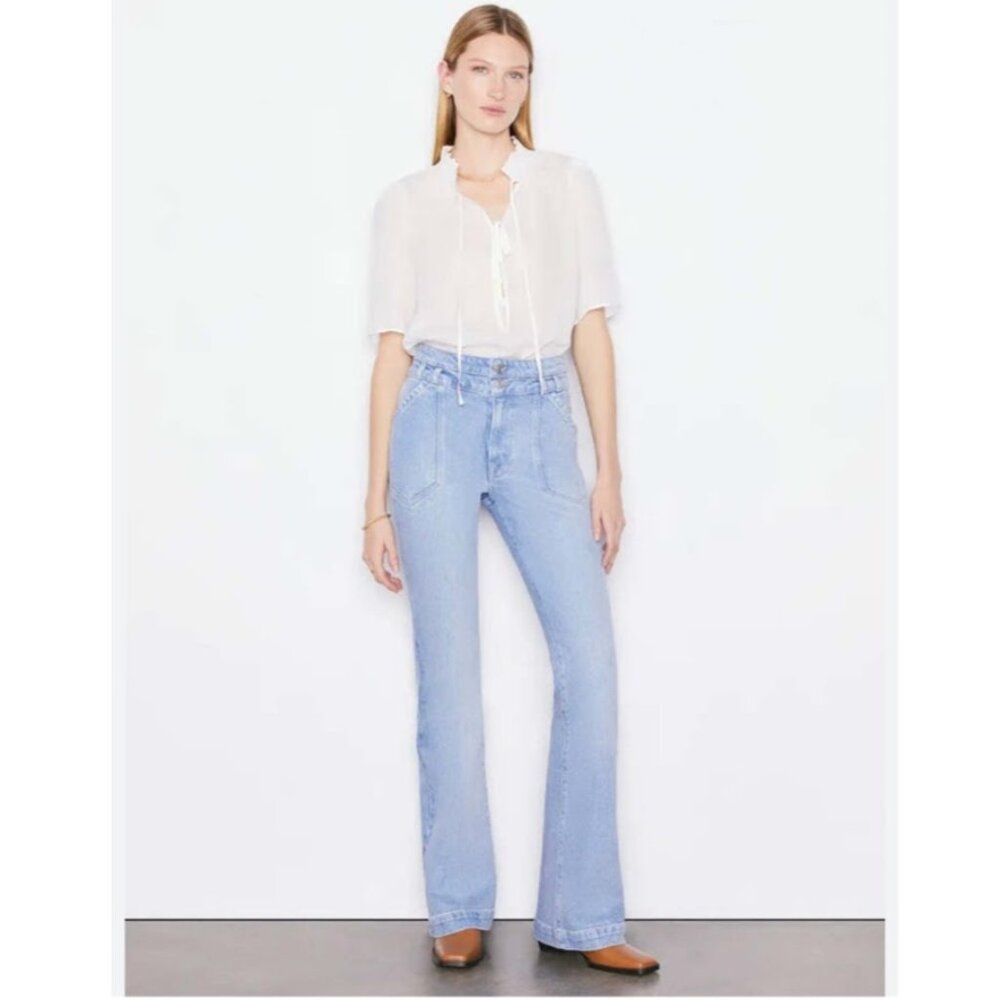 Frame Denim Caye Double Button Light Wash Mid-rise Flare Jeans 70s Women's 30